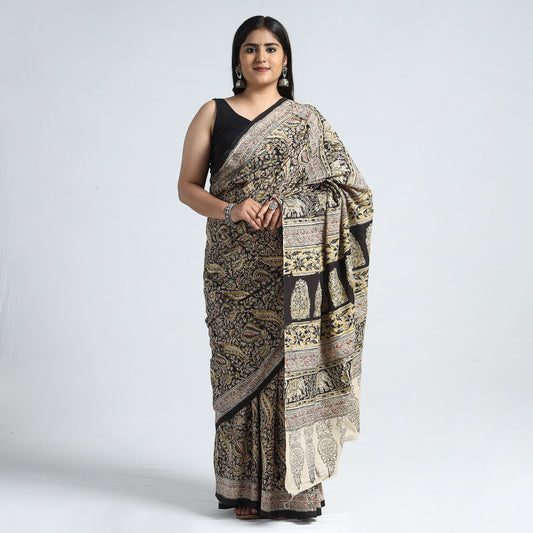 Multicolor - Pedana Kalamkari Block Printed Cotton Saree with Blouse Piece 06