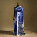 Blue - Pure Handwoven Mangalagiri Silk Cotton Pattu Saree with Zari Border 04