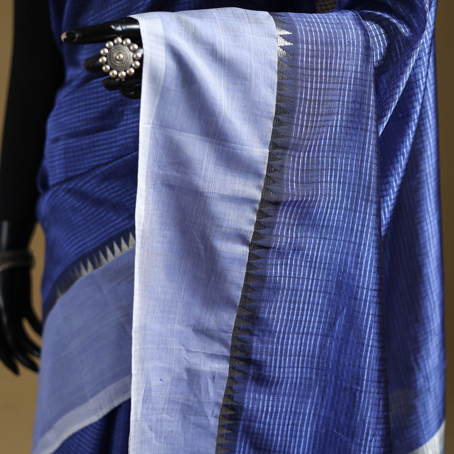 Blue - Pure Handwoven Mangalagiri Silk Cotton Pattu Saree with Zari Border 04