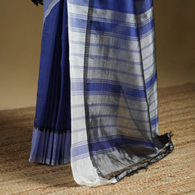 Blue - Pure Handwoven Mangalagiri Silk Cotton Pattu Saree with Zari Border 04