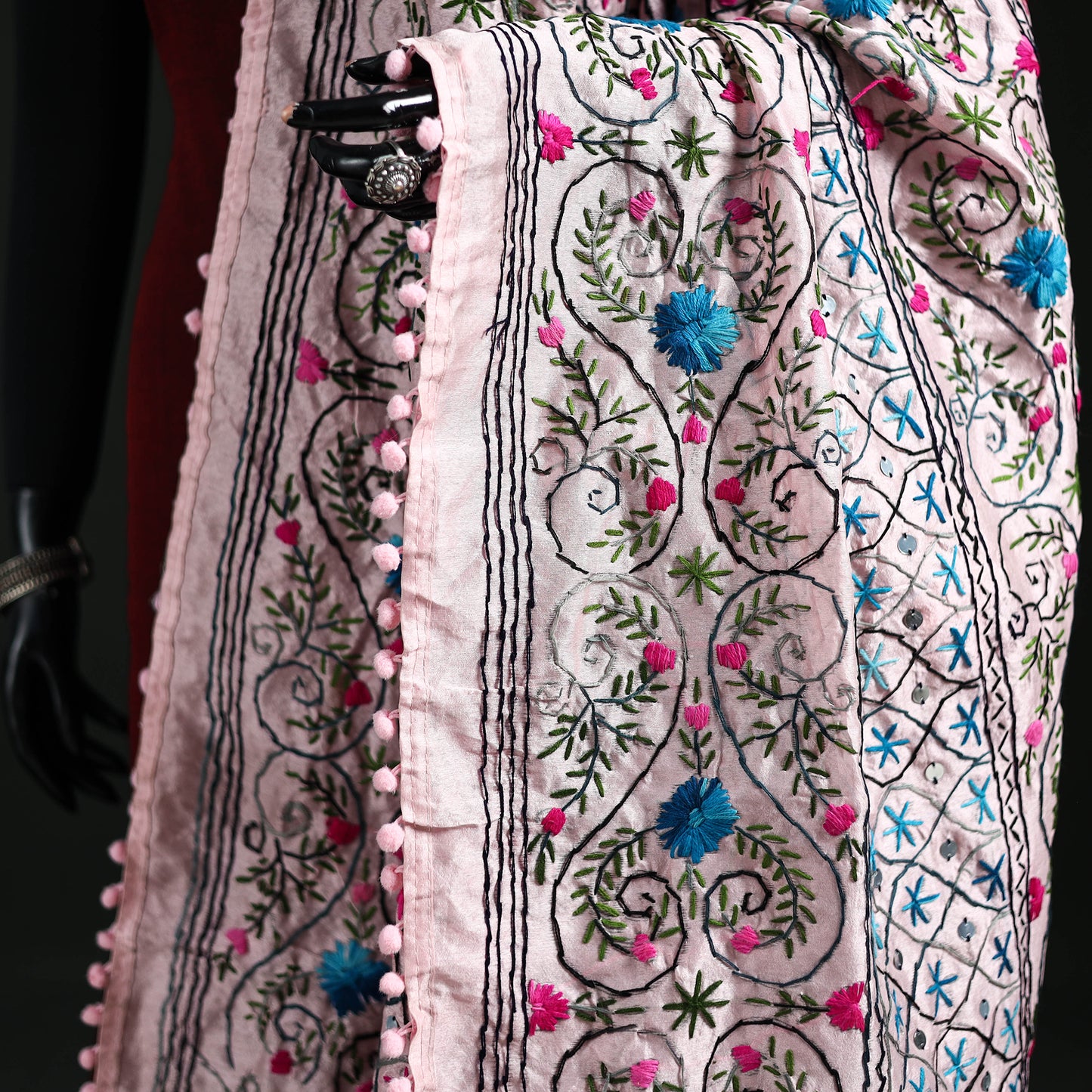 Phulkari Hand Embroidered Chanderi Silk Dupatta 21