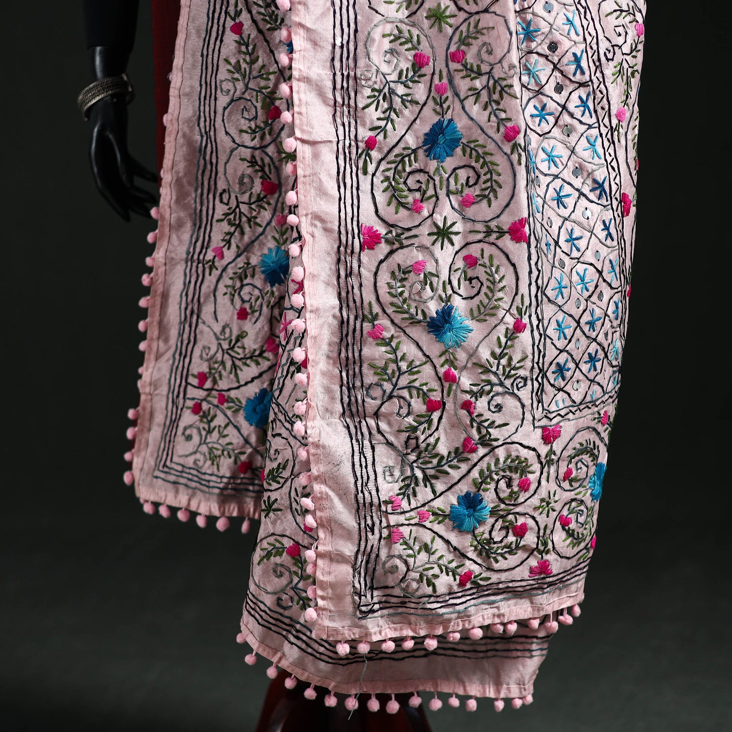Phulkari Hand Embroidered Chanderi Silk Dupatta 21