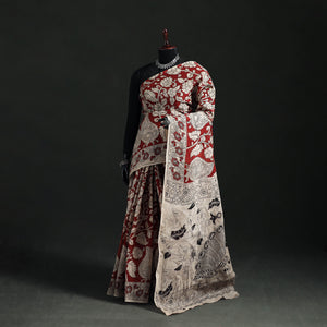 Red - Kota Doria Cotton Saree in Kalamkari Print 38