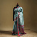 Green - Pure Handwoven Mangalagiri Silk Cotton Pattu Saree with Zari Border 05