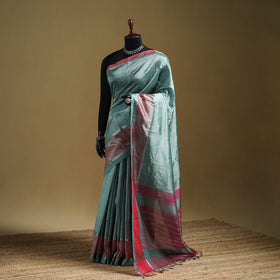 Green - Pure Handwoven Mangalagiri Silk Cotton Pattu Saree with Zari Border 05