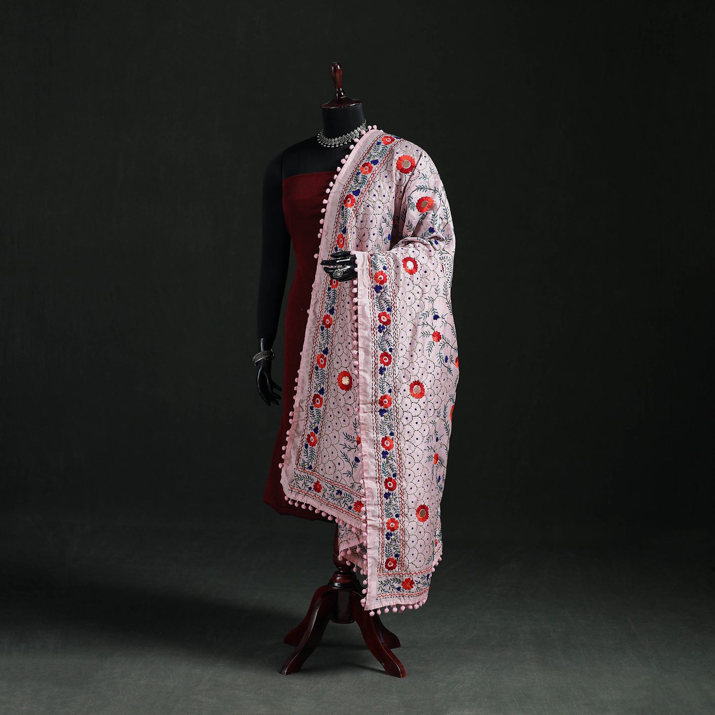 Phulkari Hand Embroidered Chanderi Silk Dupatta 23