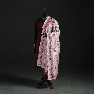 Phulkari Hand Embroidered Chanderi Silk Dupatta 23