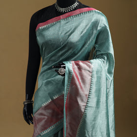 Green - Pure Handwoven Mangalagiri Silk Cotton Pattu Saree with Zari Border 05