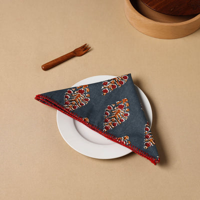 Floral Block Print Cotton Hand Embroidery Table Napkin 07