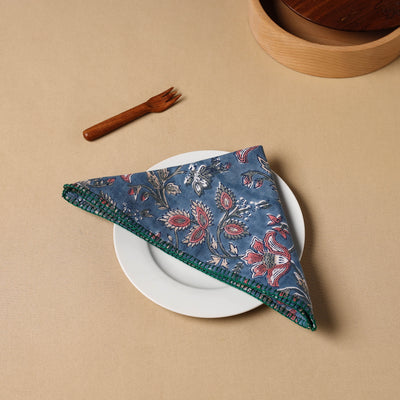 Floral Block Print Cotton Hand Embroidery Table Napkin 08