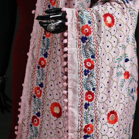 Phulkari Hand Embroidered Chanderi Silk Dupatta 22