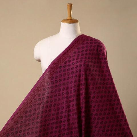 Purple Bagh Hand Block Print Natural Dye Stripe Cotton Fabric