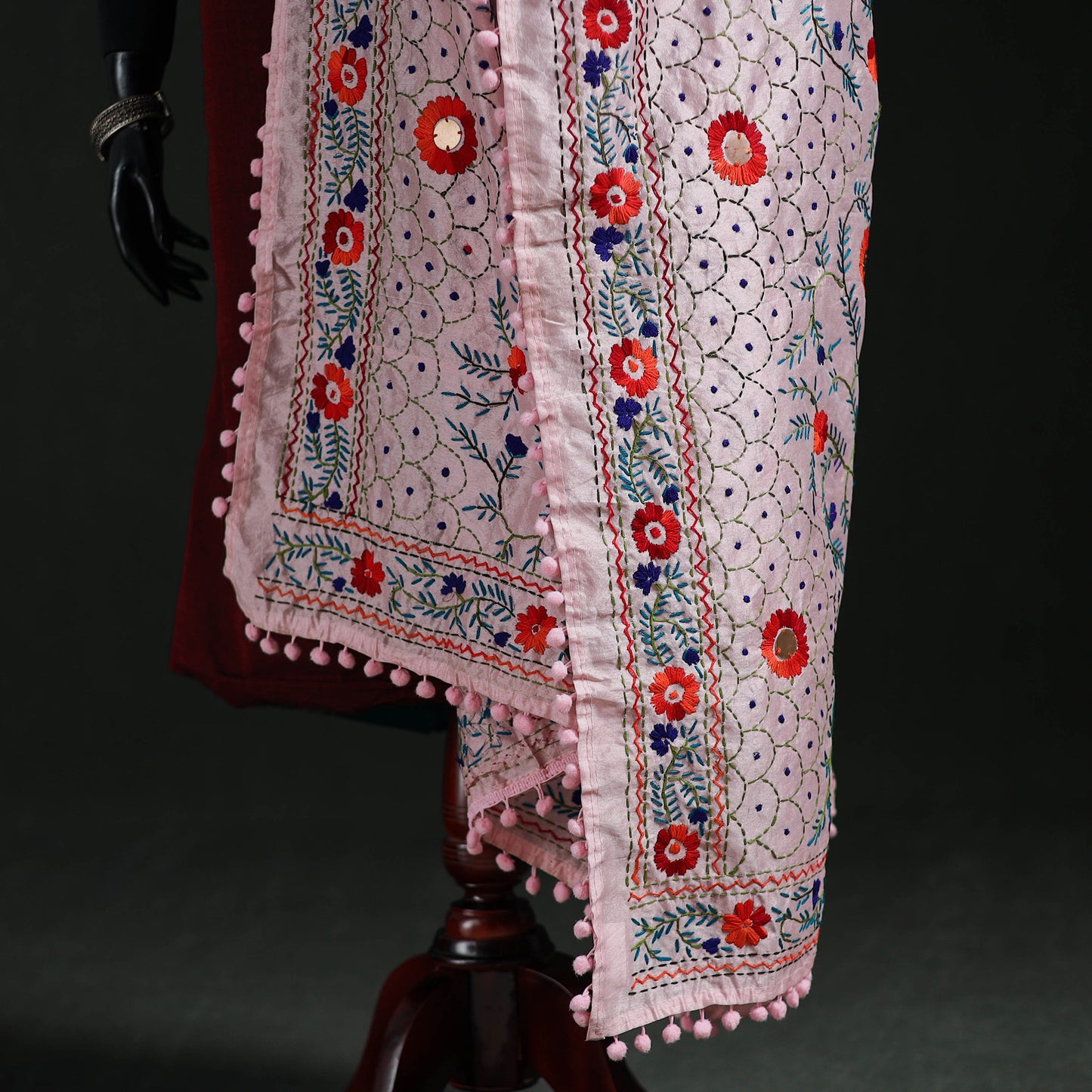Phulkari Hand Embroidered Chanderi Silk Dupatta 22