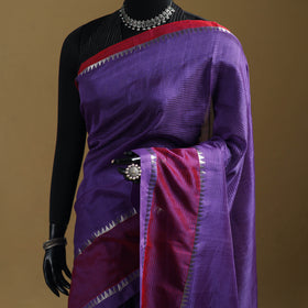 Purple - Pure Handwoven Mangalagiri Silk Cotton Pattu Saree with Zari Border 06