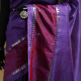 Purple - Pure Handwoven Mangalagiri Silk Cotton Pattu Saree with Zari Border 06