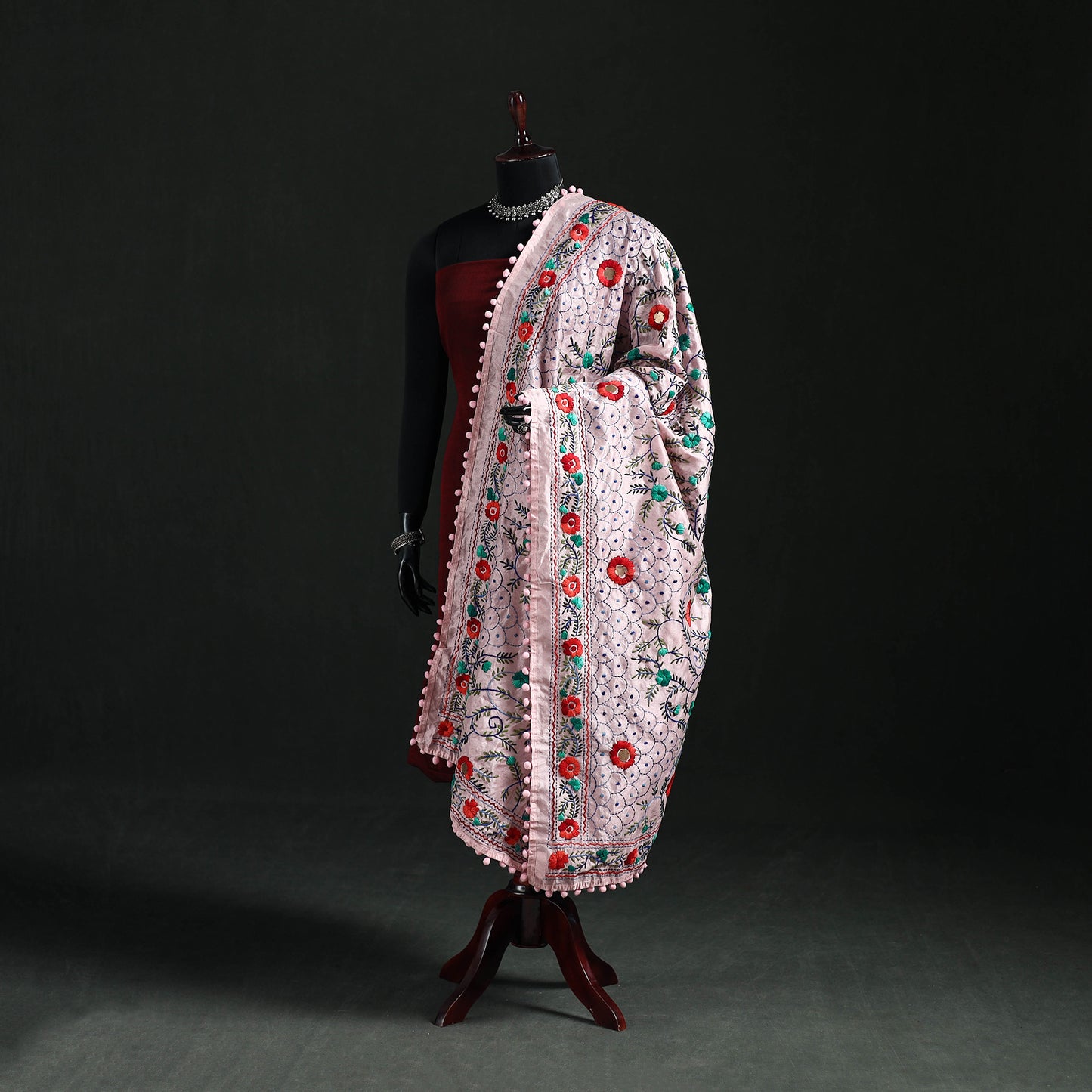 Phulkari Hand Embroidered Chanderi Silk Dupatta 24