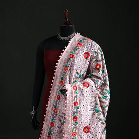 Phulkari Hand Embroidered Chanderi Silk Dupatta 24