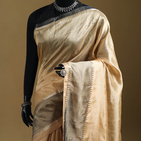Beige - Pure Handwoven Mangalagiri Silk Cotton Pattu Saree with Zari Border 07