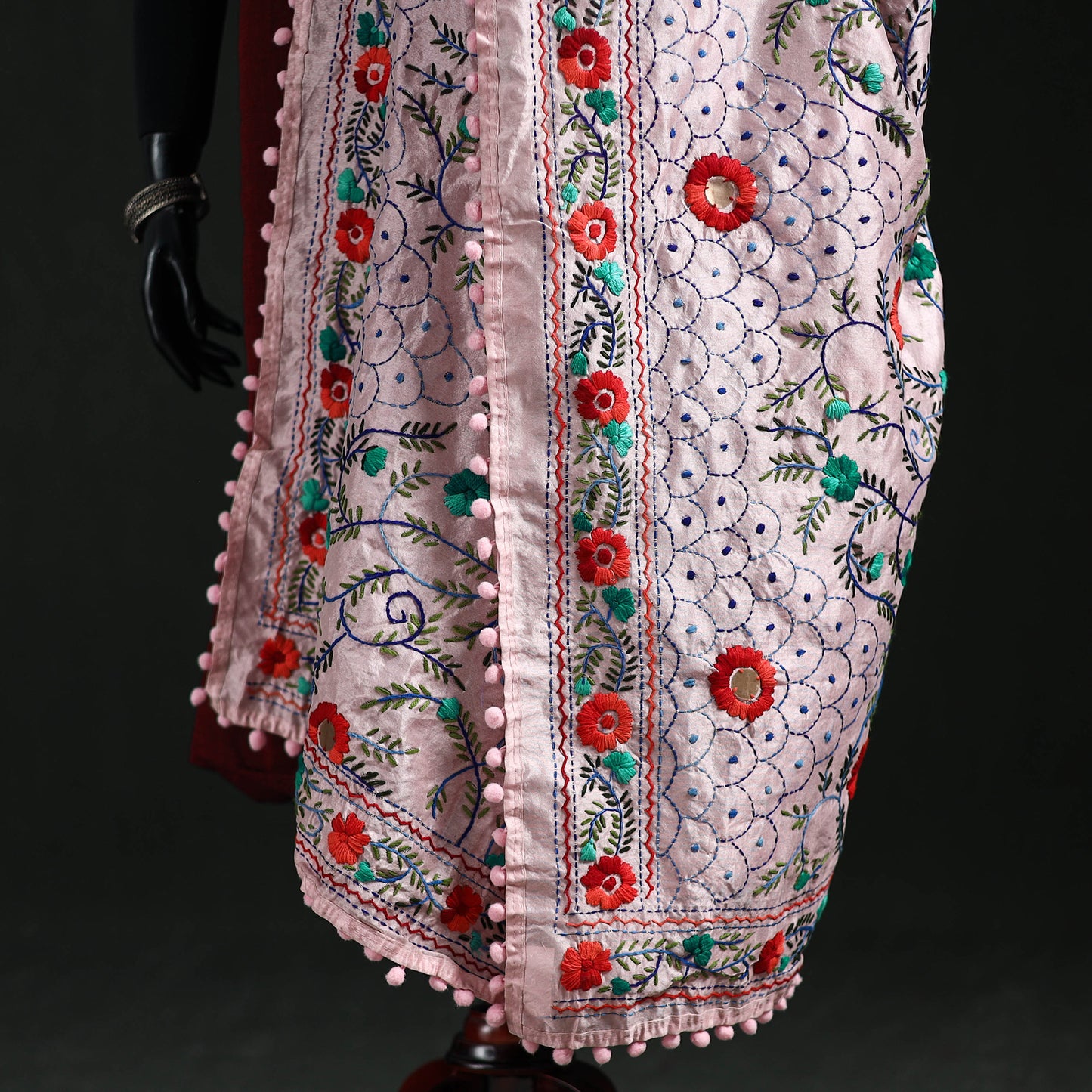 Phulkari Hand Embroidered Chanderi Silk Dupatta 24