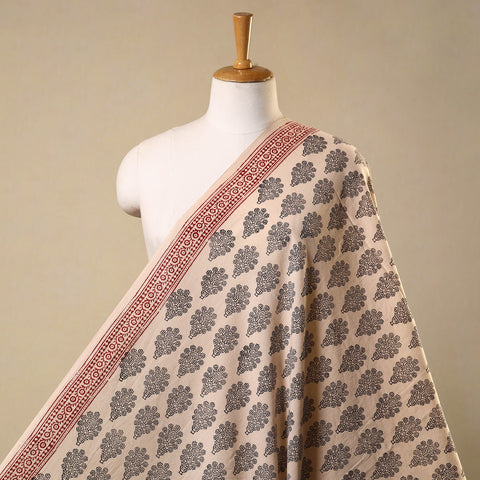 Beige Bagh Hand Block Print Natural Dye Stripe Cotton Fabric