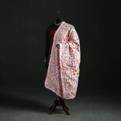 Phulkari Hand Embroidered Chanderi Silk Dupatta 25