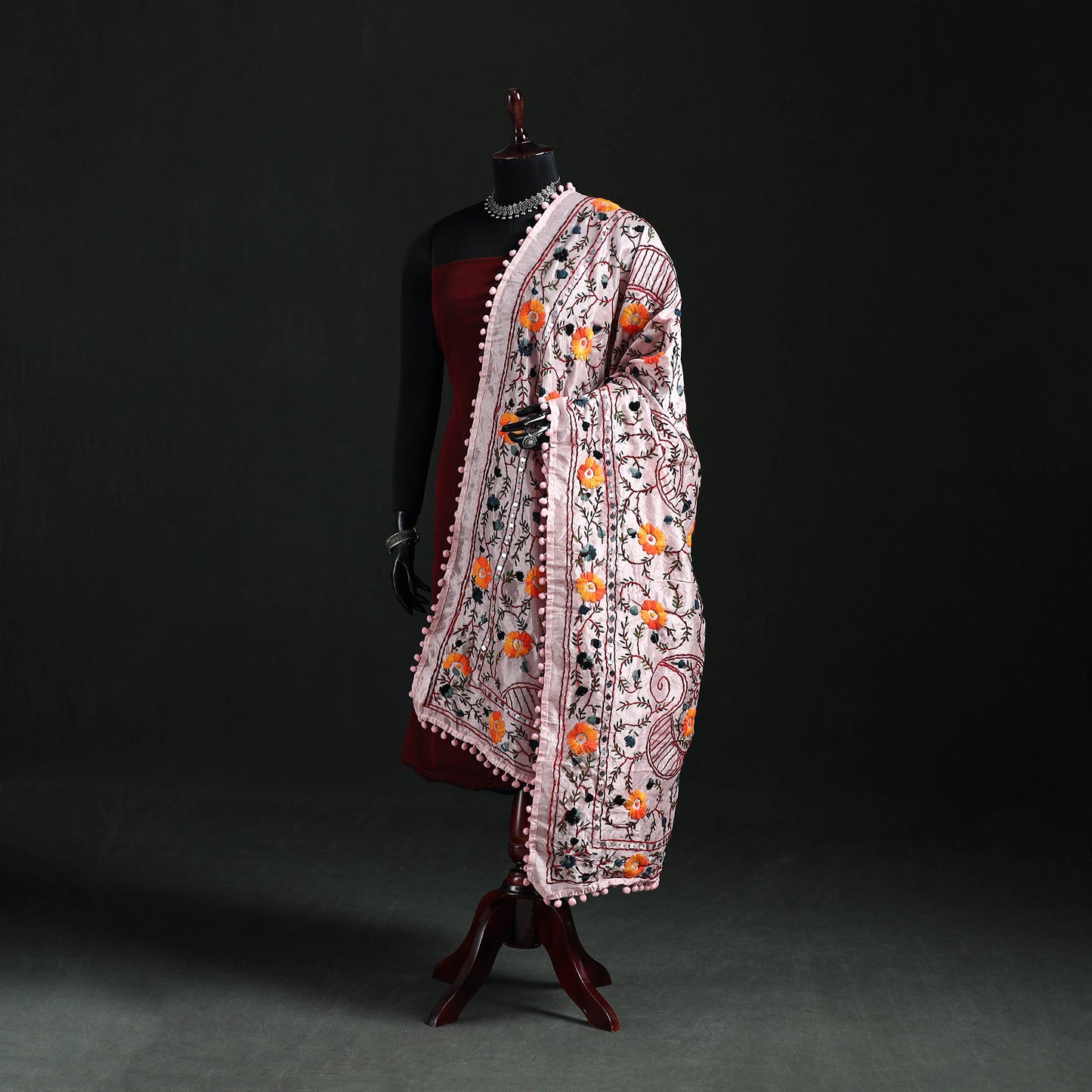 Phulkari Hand Embroidered Chanderi Silk Dupatta 26