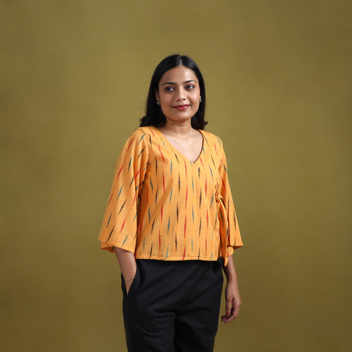 Pochampally Ikat Cotton Crop Top for Women 13