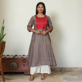 Mangalagiri Handloom Cotton A-Line Kurta with Mashru Patchwork 02