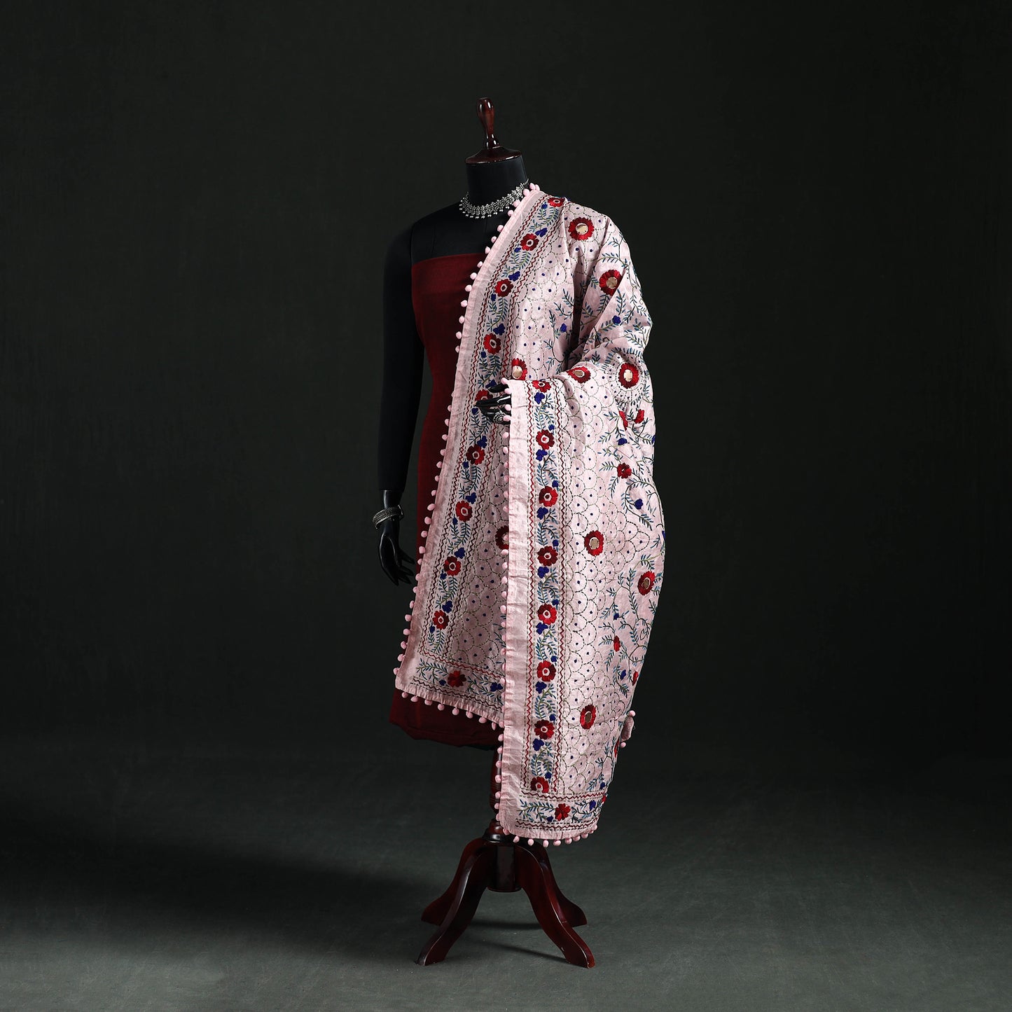 Phulkari Hand Embroidered Chanderi Silk Dupatta 27