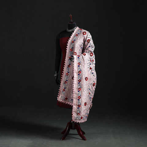 Phulkari Hand Embroidered Chanderi Silk Dupatta 27