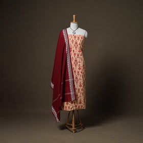 Sanganeri Block Print Cotton Unstitched Dress Material: Kurta, Bottom & Dupatta with Jewellery 20