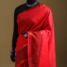 Red - Pure Handwoven Mangalagiri Silk Cotton Pattu Saree with Zari Border 09