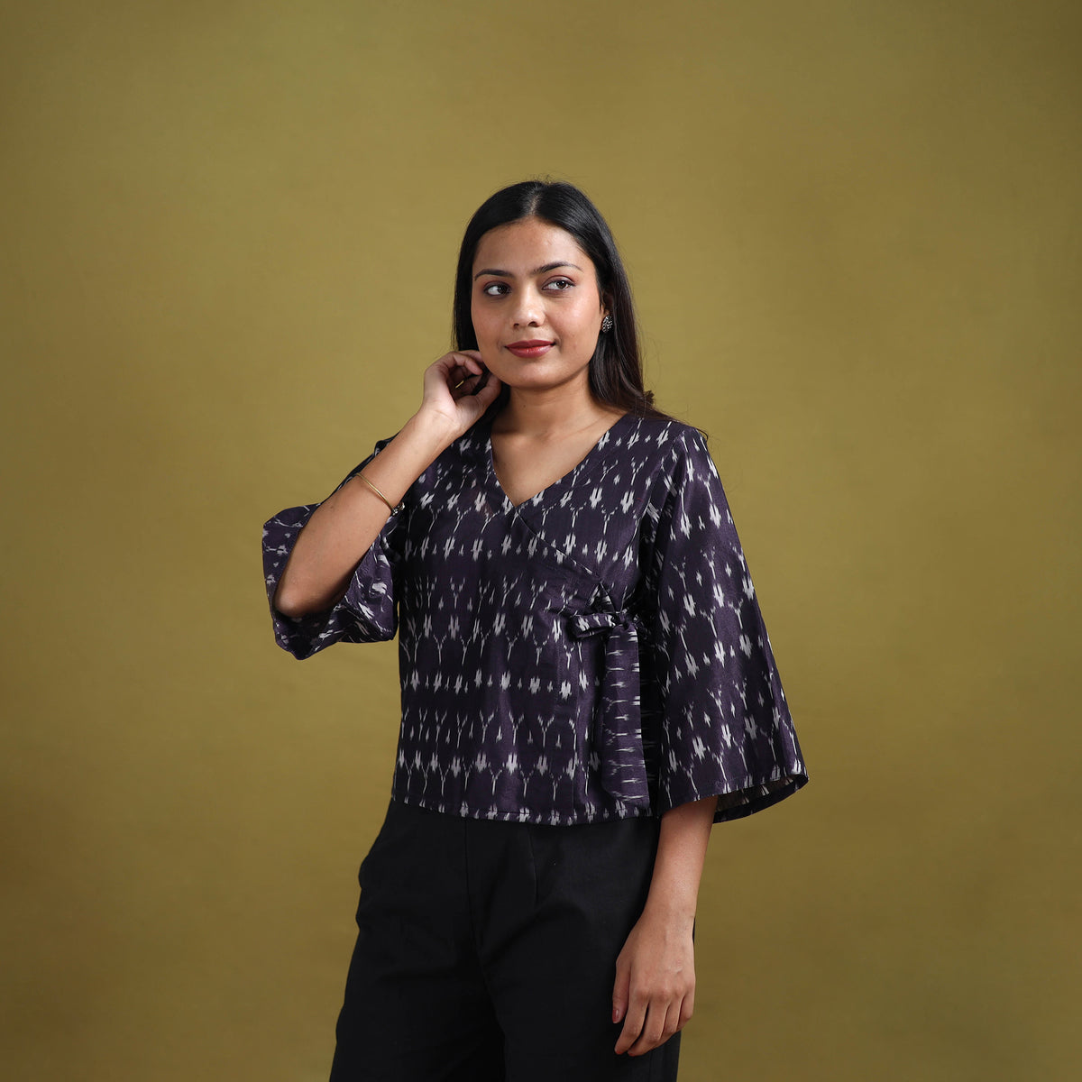 Pochampally Ikat Mercerised Cotton Crop Top for Women 12