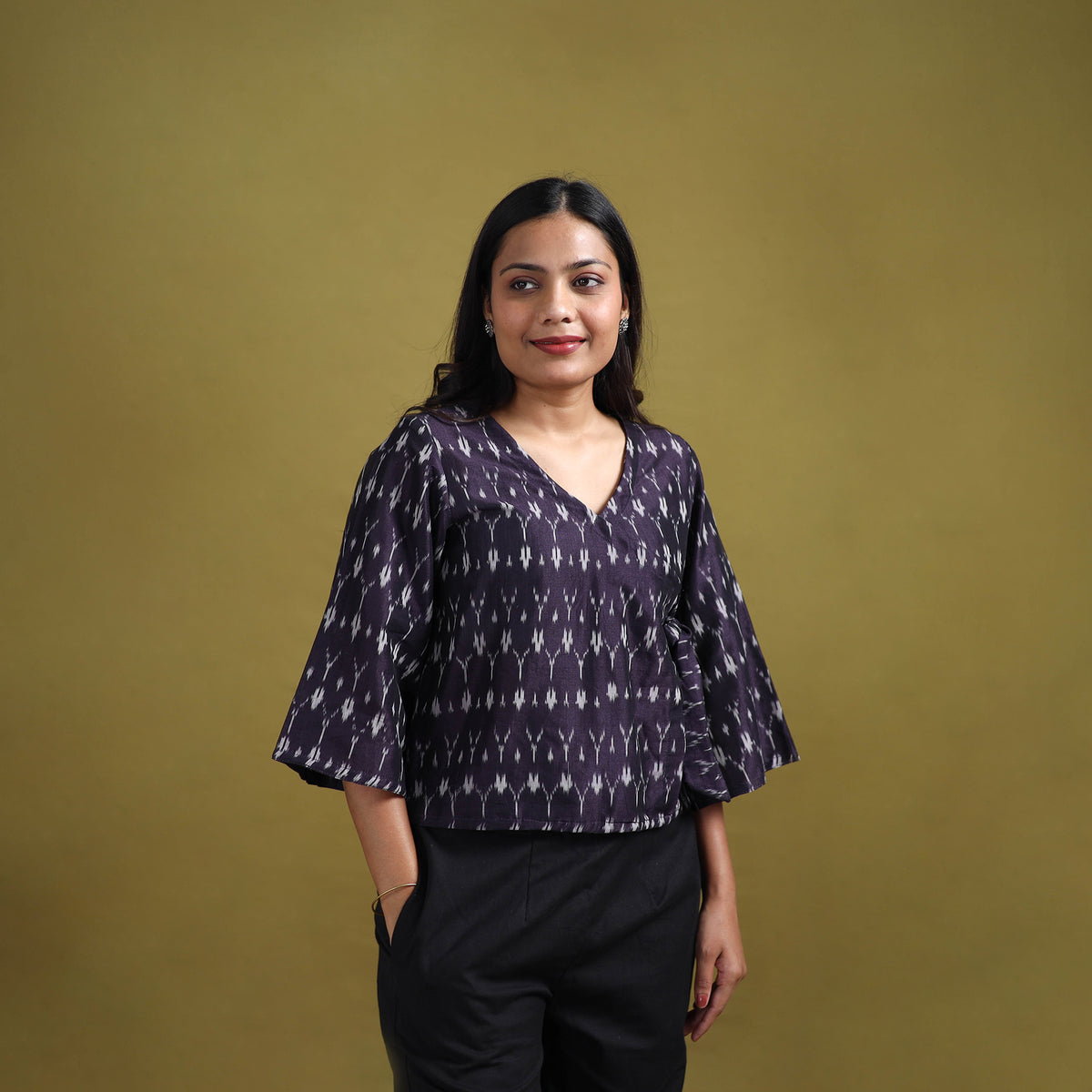 Pochampally Ikat Mercerised Cotton Crop Top for Women 12