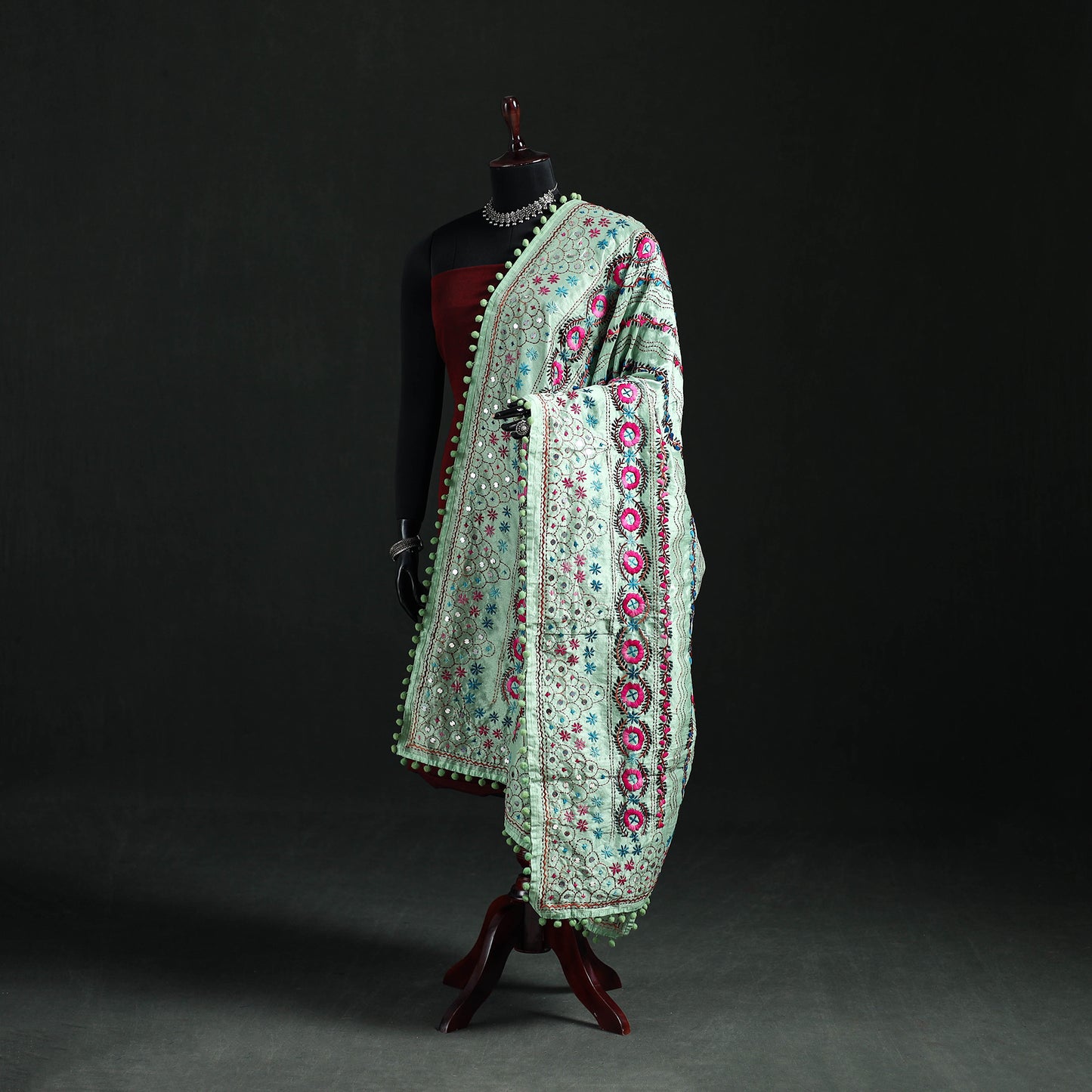 Phulkari Hand Embroidered Chanderi Silk Dupatta 28