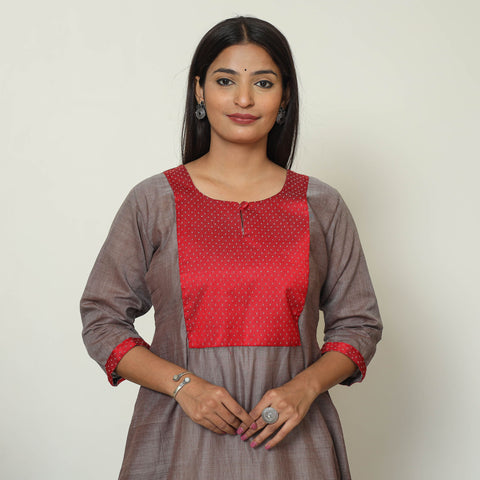 Mangalagiri Handloom Cotton A-Line Kurta with Mashru Patchwork 02