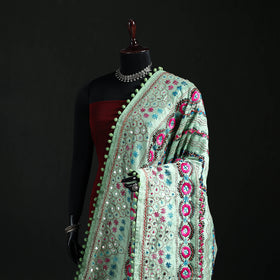 Phulkari Hand Embroidered Chanderi Silk Dupatta 28