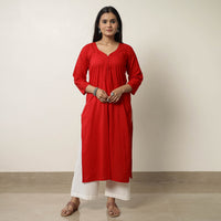 Dark Red - Plain Cotton Long Kurta 45