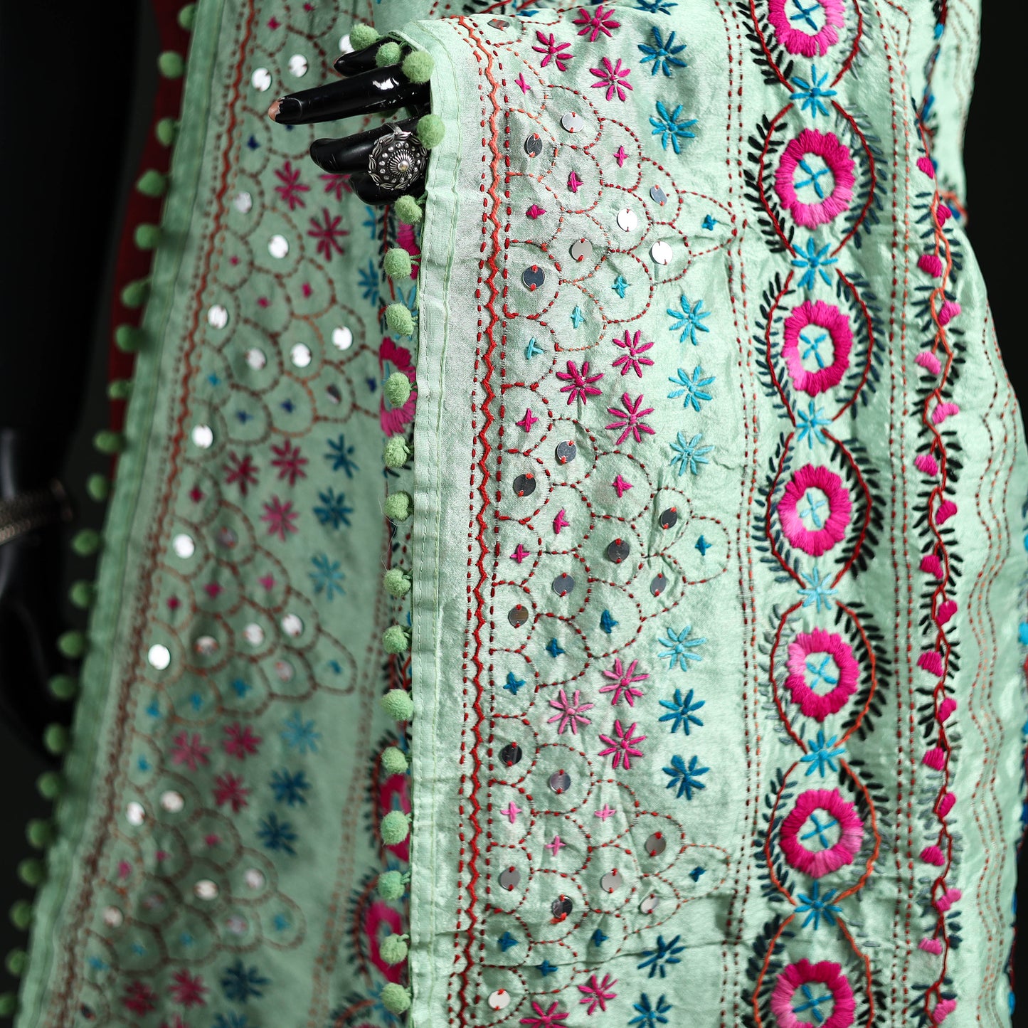 Phulkari Hand Embroidered Chanderi Silk Dupatta 28