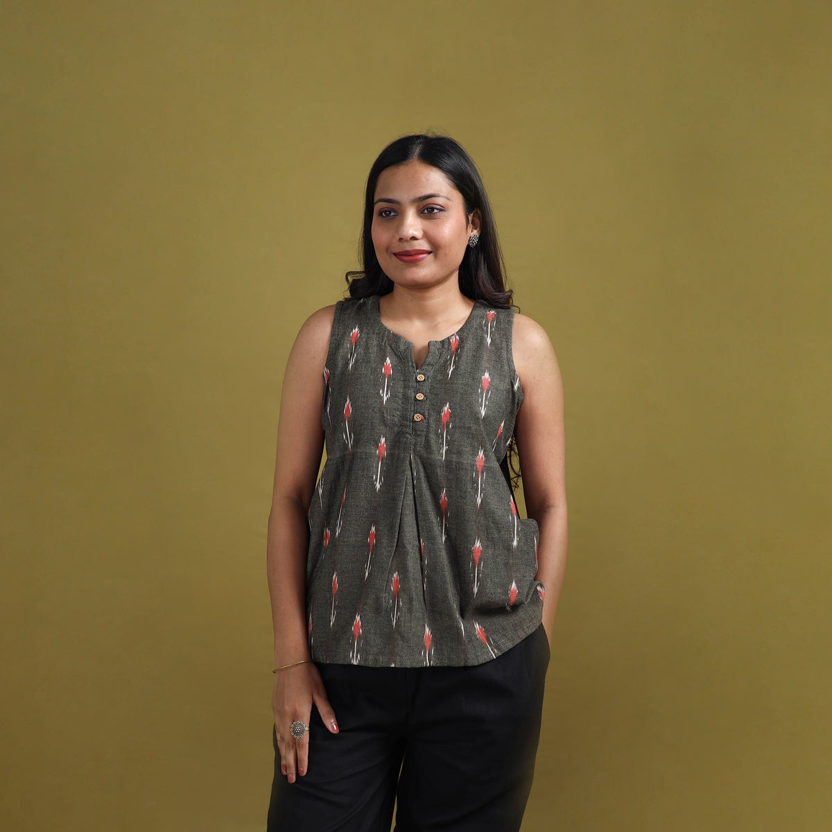 Pochampally Ikat Cotton Sleeveless Crop Top for Women 18