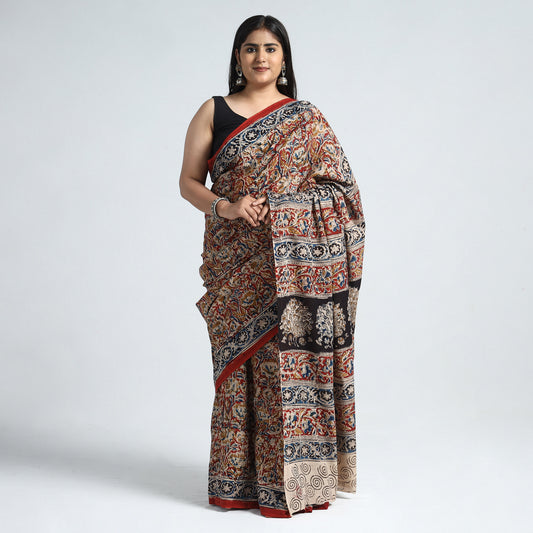 Pedana Kalamkari Block Printed Cotton Saree with Blouse Piece 09