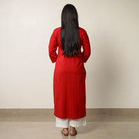 Dark Red - Plain Cotton Long Kurta 45