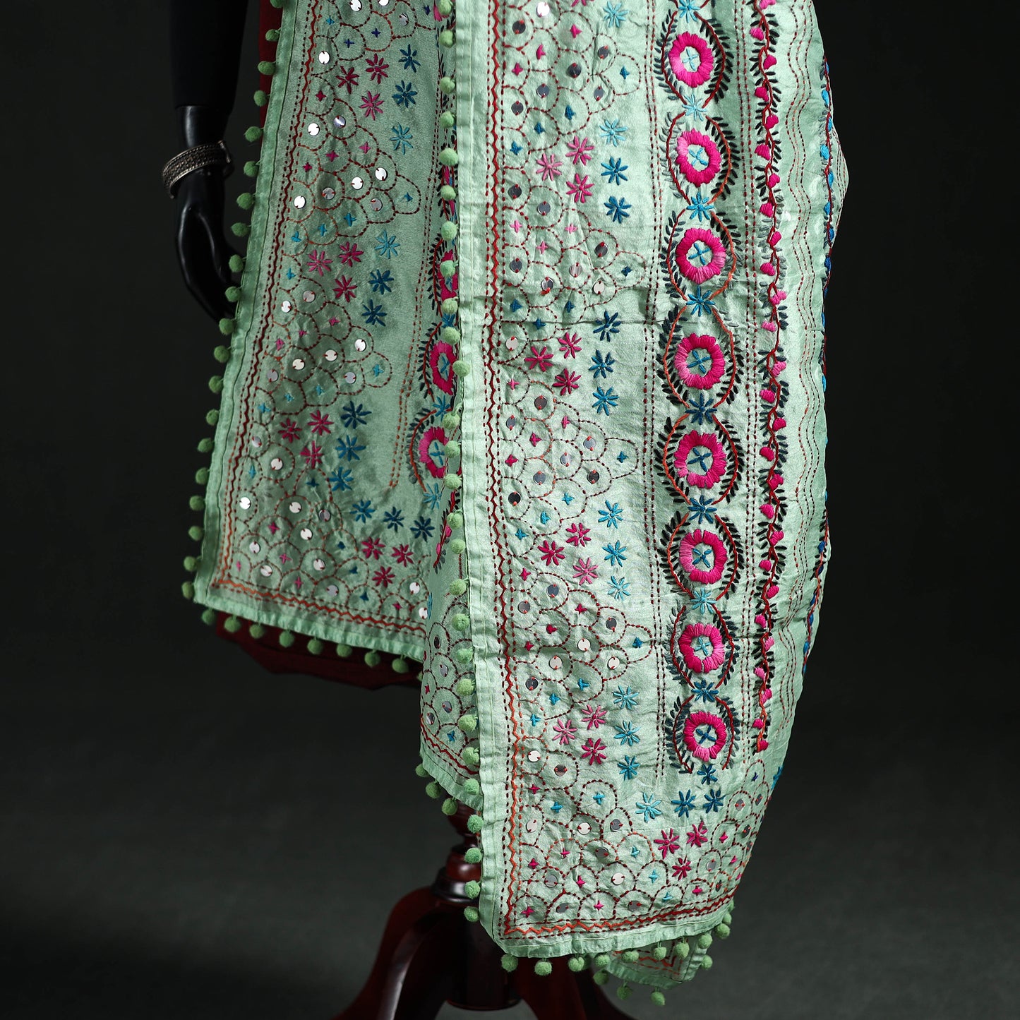 Phulkari Hand Embroidered Chanderi Silk Dupatta 28