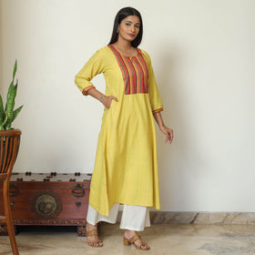  Mangalagiri Handloom Cotton A-Line Kurta with Mashru Patchwork 03 Online at iTokri.com