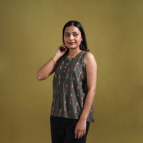 Pochampally Ikat Cotton Sleeveless Crop Top for Women 18