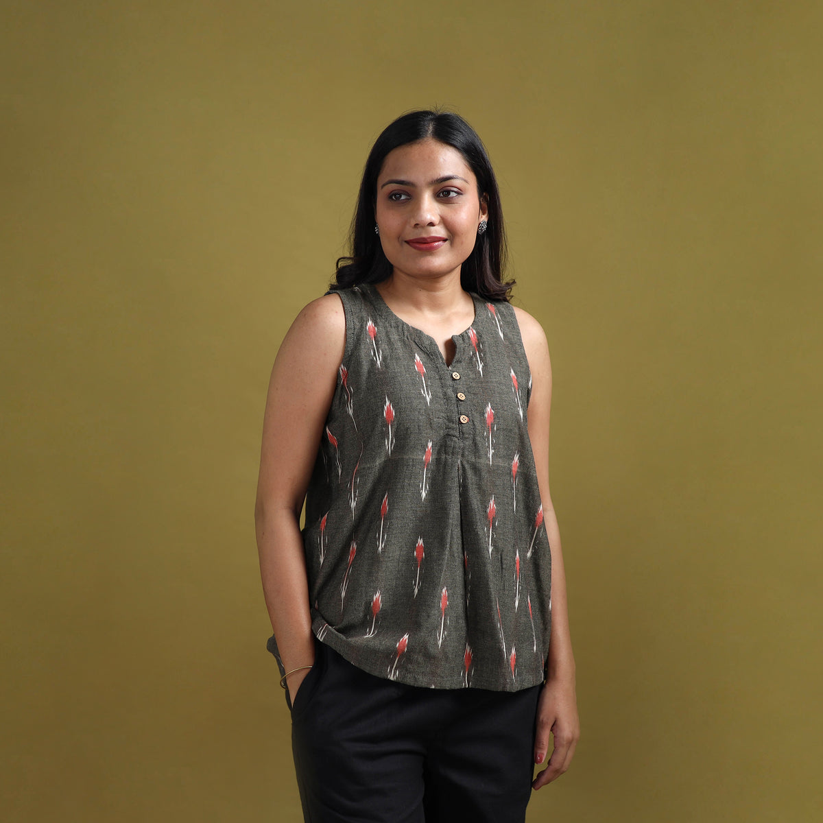 Pochampally Ikat Cotton Sleeveless Crop Top for Women 18
