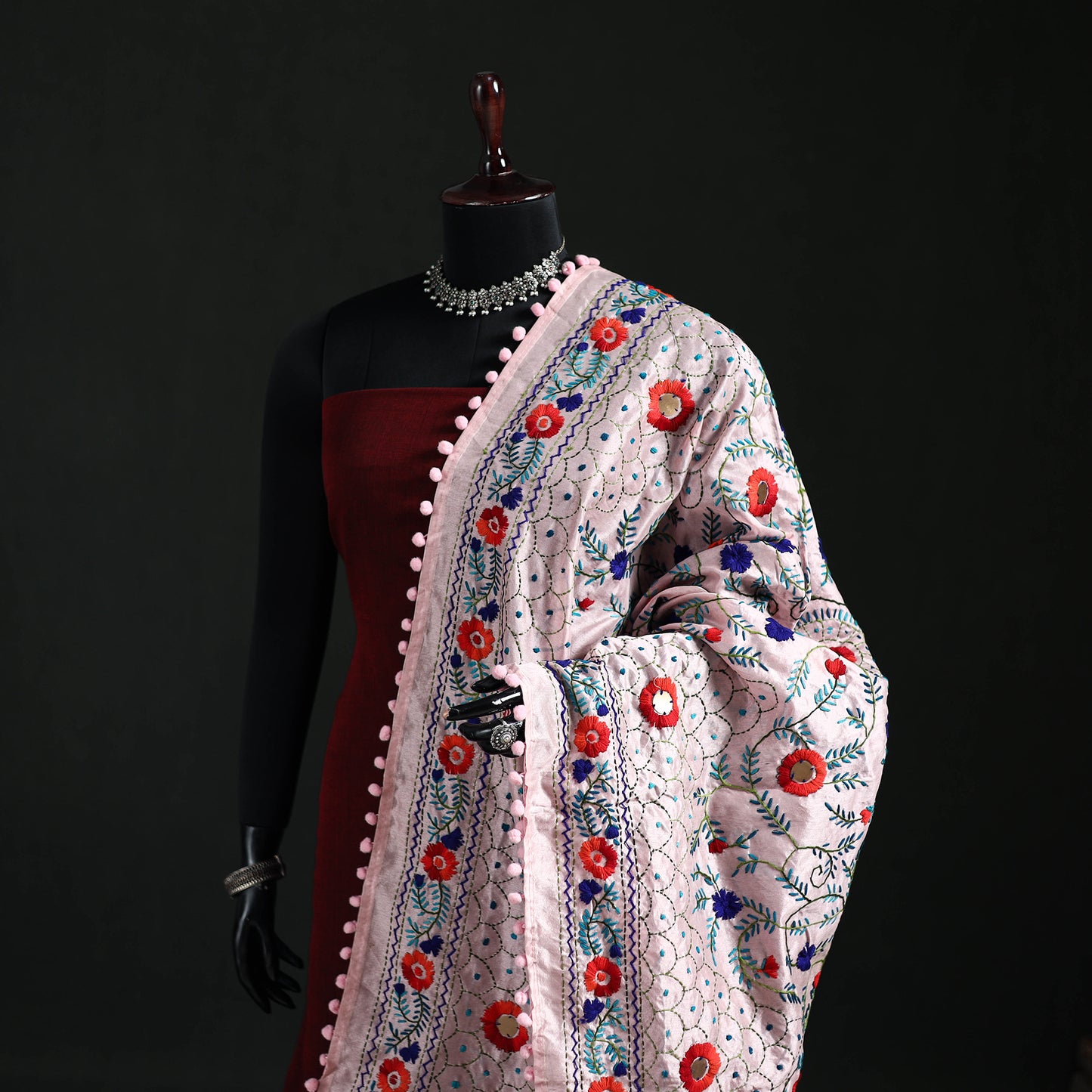 Phulkari Hand Embroidered Chanderi Silk Dupatta 29