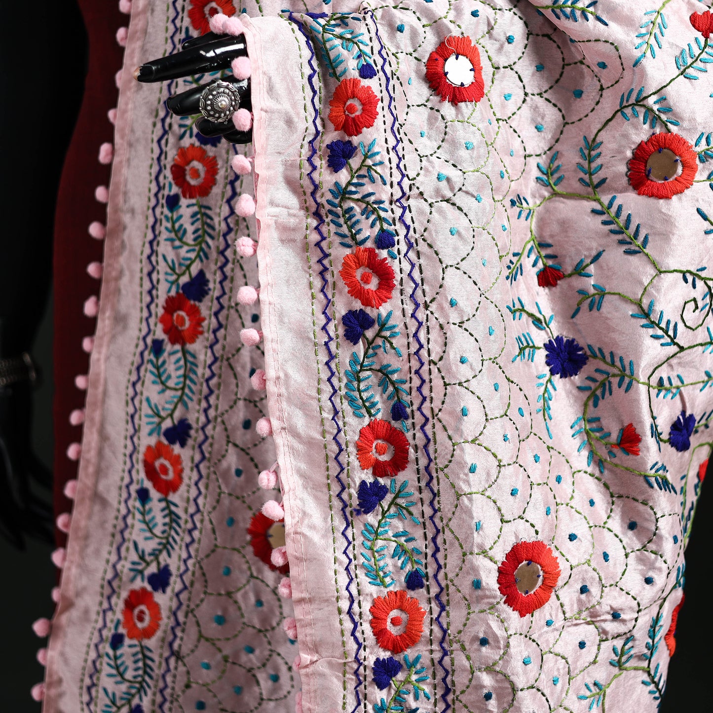 Phulkari Hand Embroidered Chanderi Silk Dupatta 29