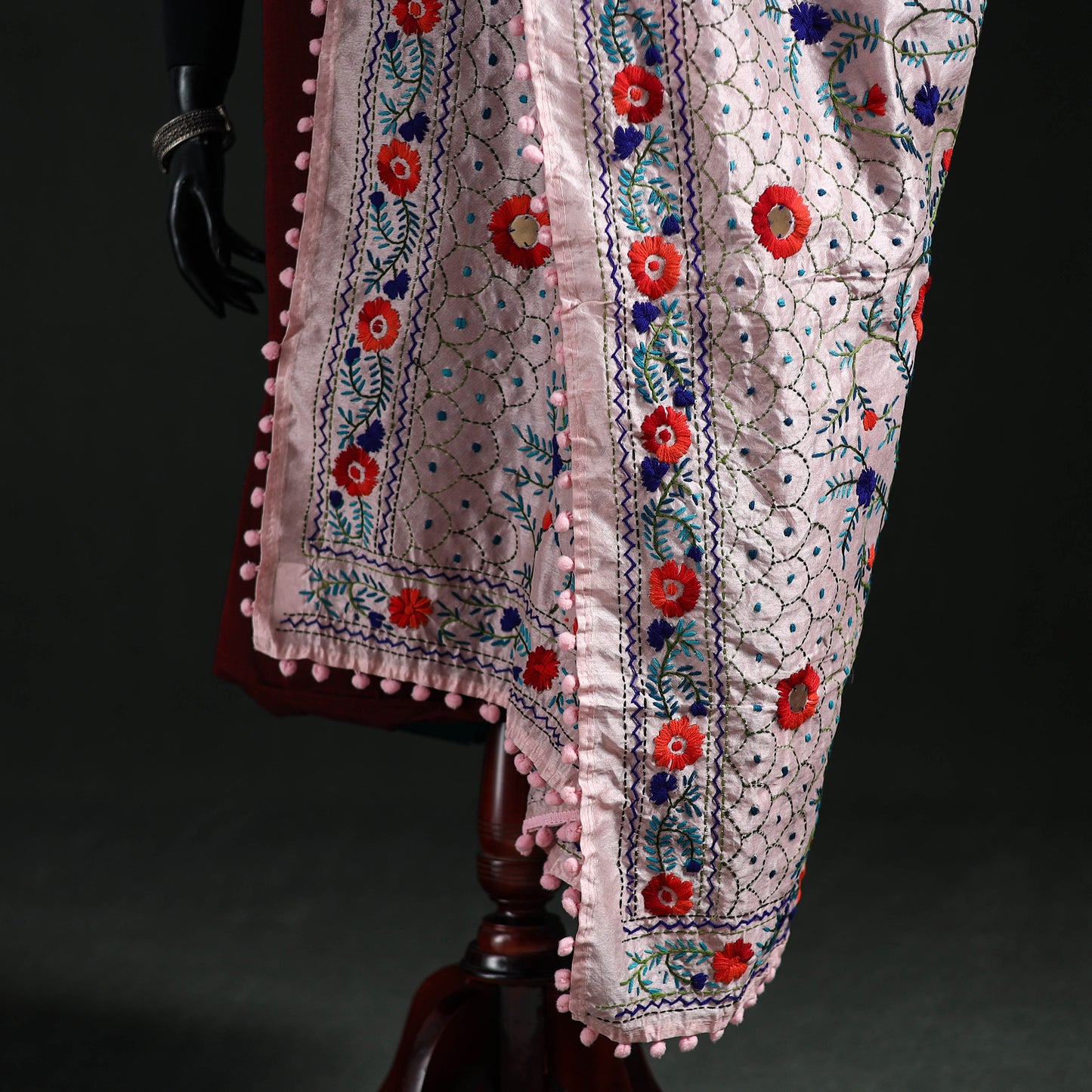 Phulkari Hand Embroidered Chanderi Silk Dupatta 29