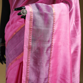 Pink - Pure Handwoven Mangalagiri Silk Cotton Pattu Saree with Zari Border 11